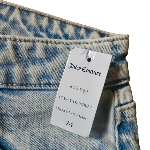 Juicy Couture Women's Light Wash Destroyed Straight Leg Chain Detail Jeans sz 24 - Picture 8 of 9